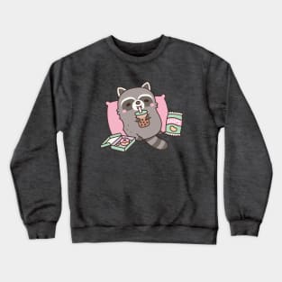 Cute Raccoon Chilling With Boba Tea And Snacks Crewneck Sweatshirt